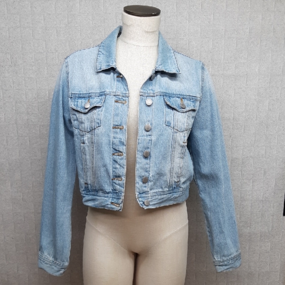Reserve Fairfax Light Blue Distressed Cropped Denim Jacket
